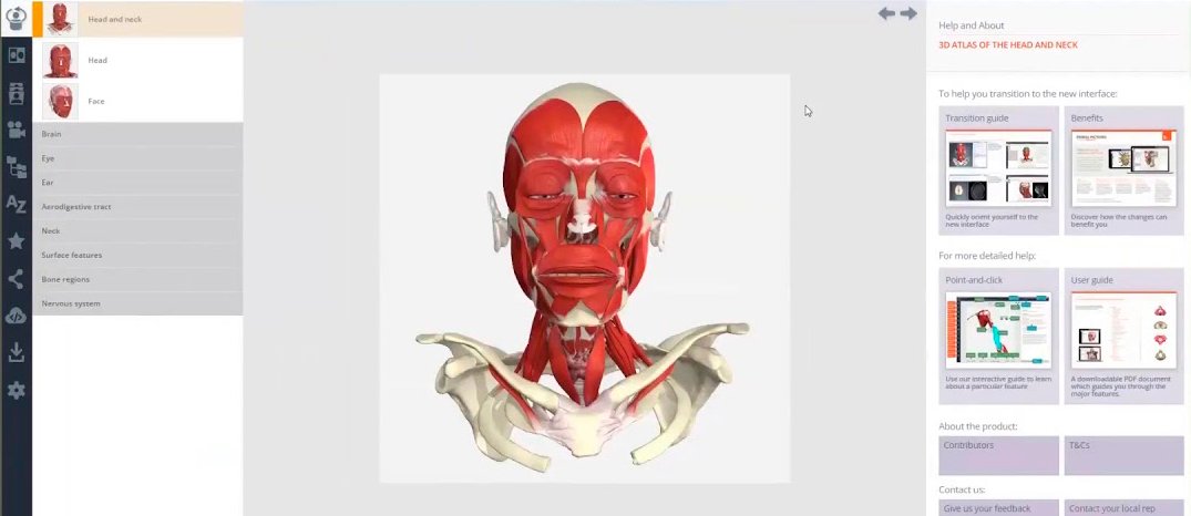 A screenshot of Primal Pictures where you can see an anatomic model of a human head