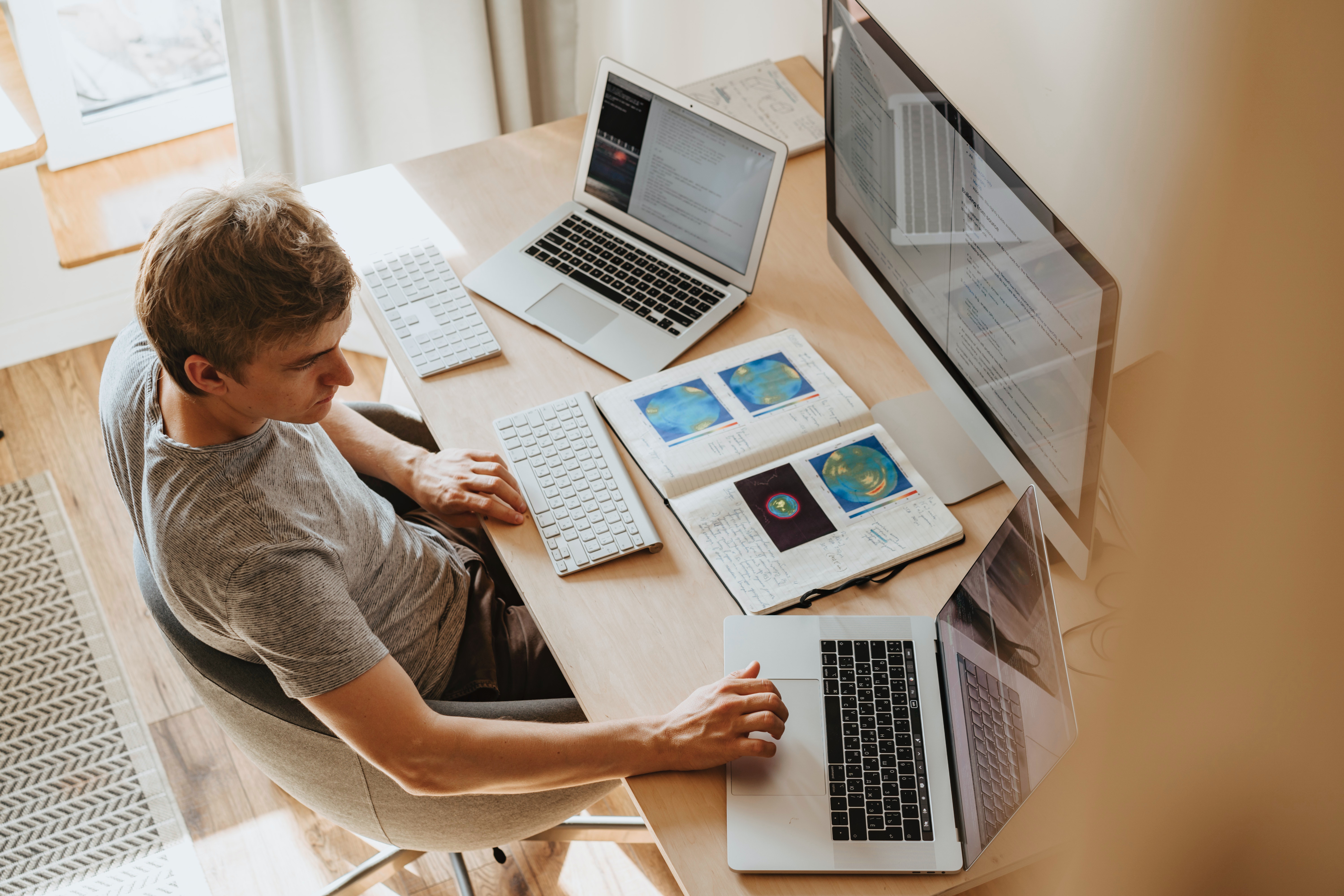 A student with three computers 