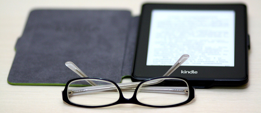 An e-book and a pair of glasses