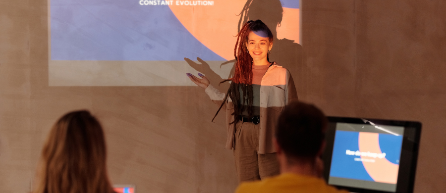 A girl making a presentation to the public