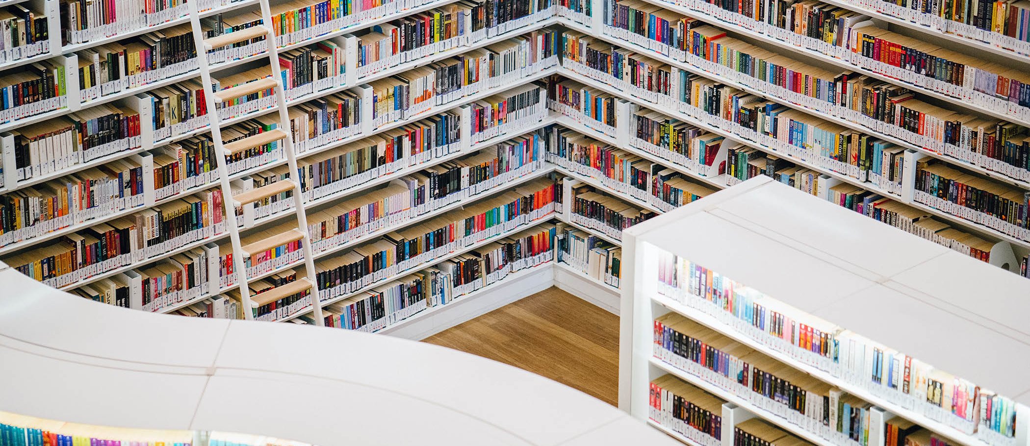 Several bookshelves of a library