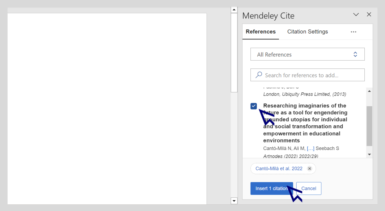 Afegir referències Mendeley Cite