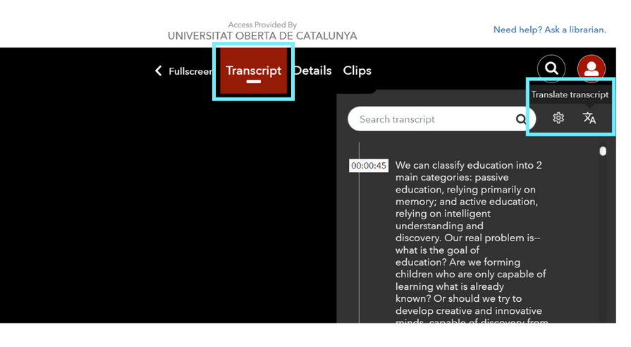 Transcript option