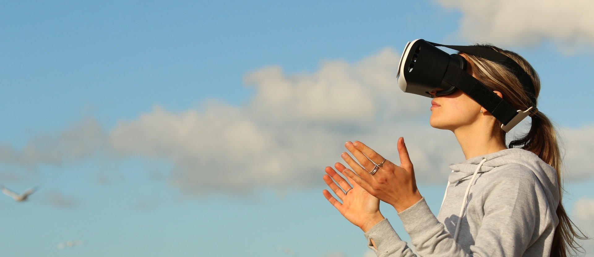 Woman with virtual reality goggles