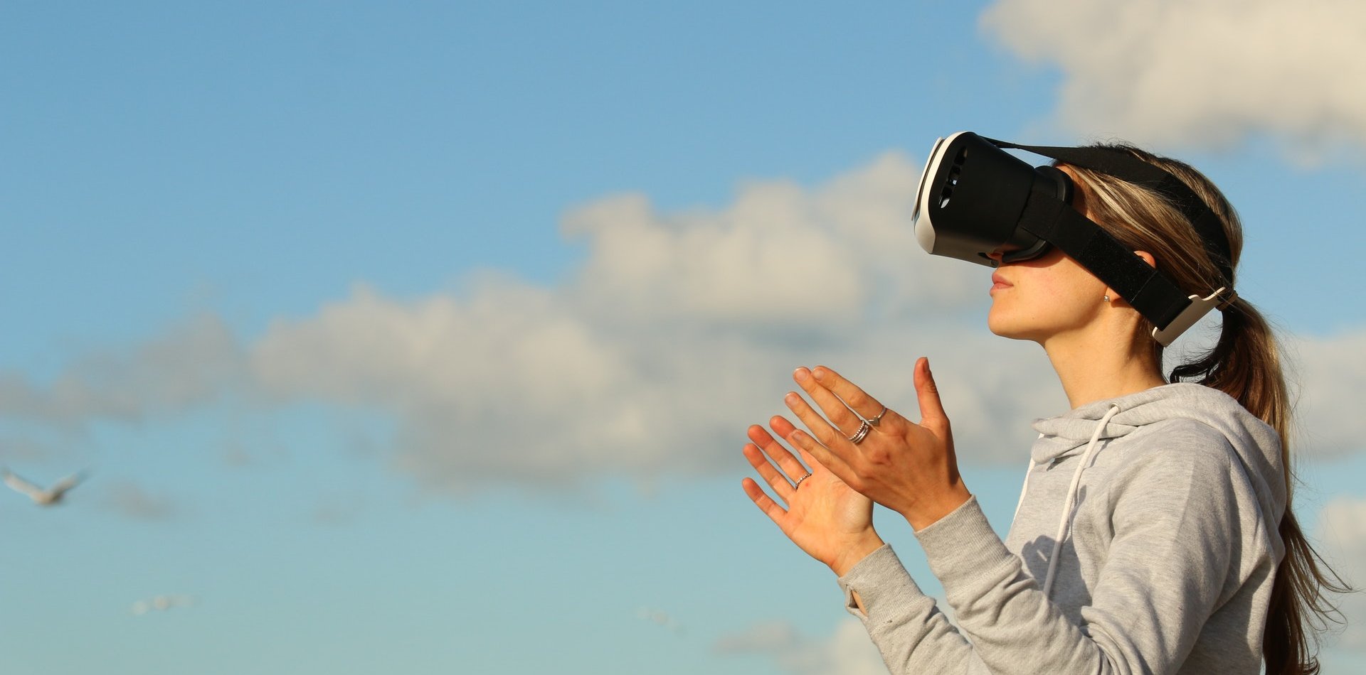 Woman with virtual reality goggles