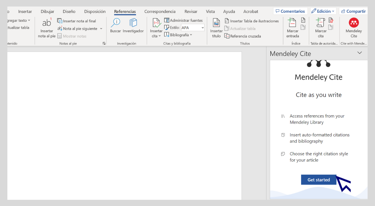 Iniciar sesión con Mendeley Cite