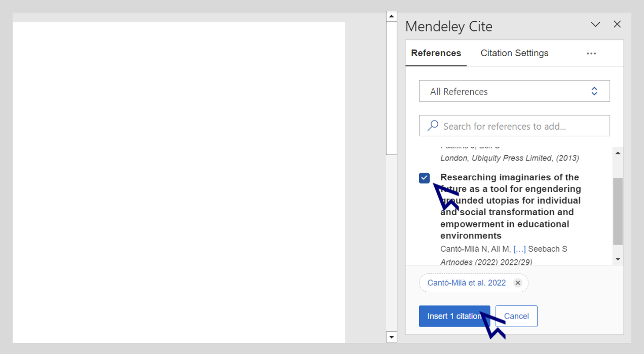 Añadir referencias en Mendeley Cite