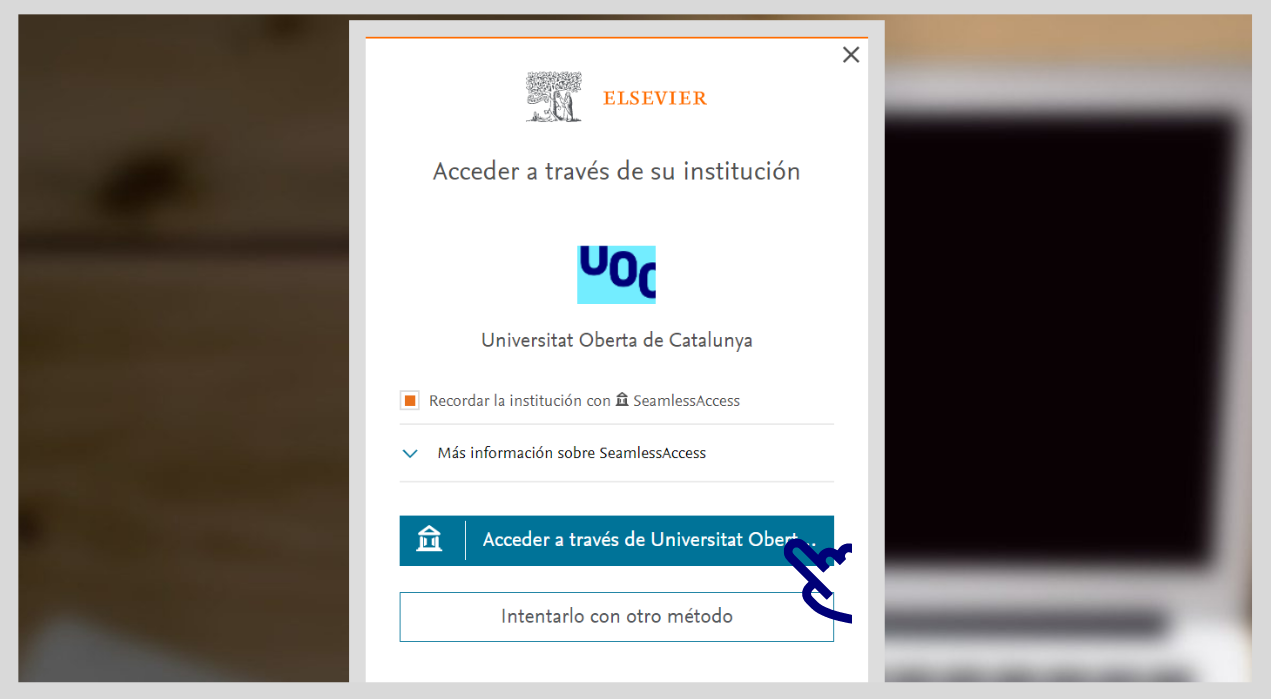 Opción "Acceder a través de Universitat Oberta de Catalunya"