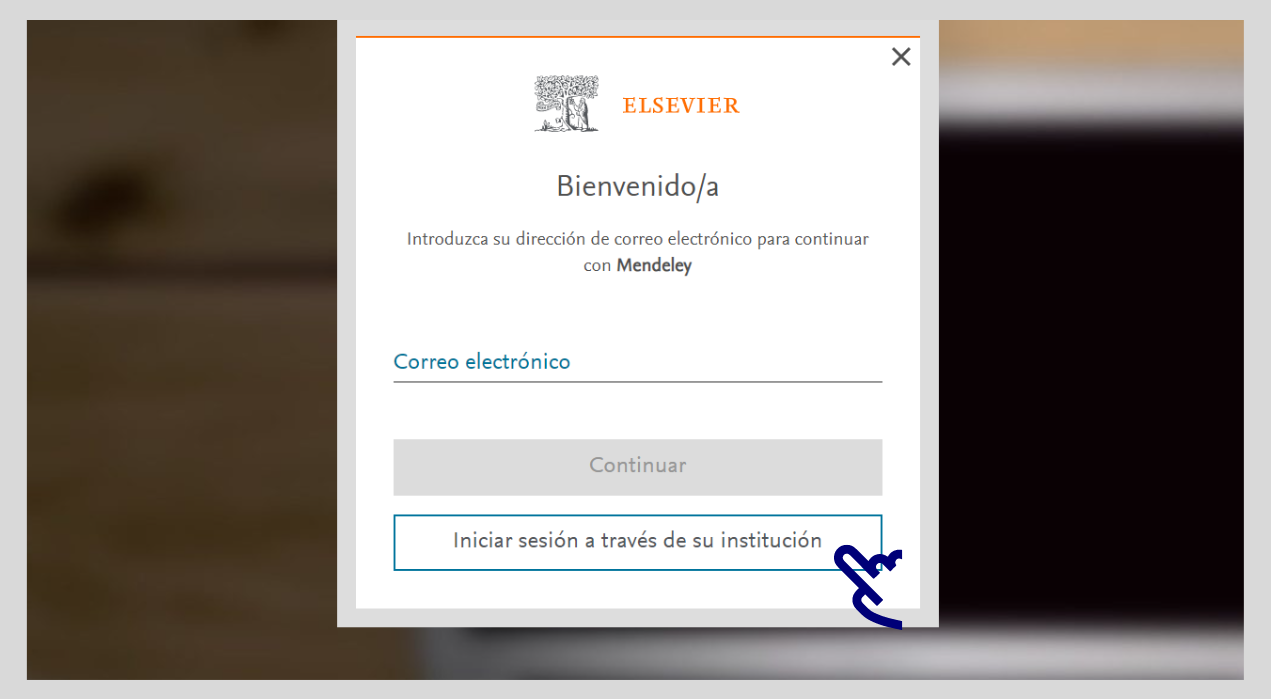 Opción "Iniciar sesión como institución" en Mendeley