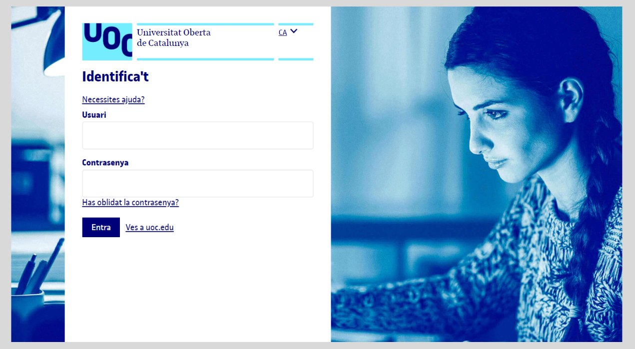 Login page at the UOC