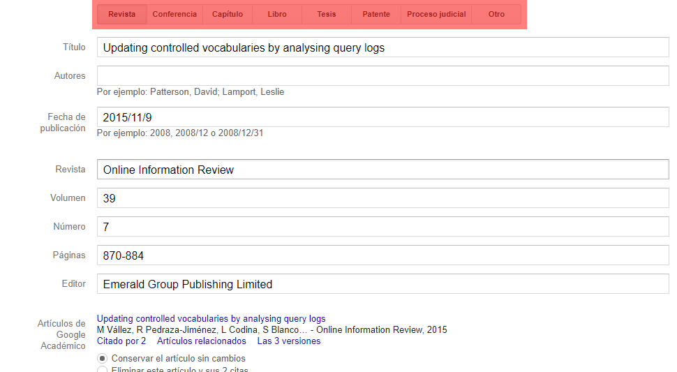Captura de pantalla Google Scholar